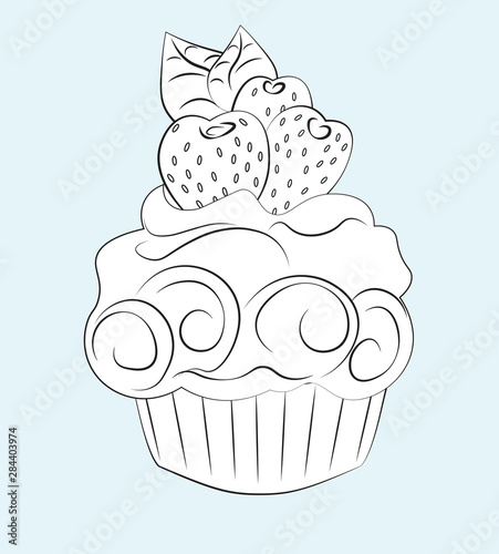 cupcake with strawberry Coloring book