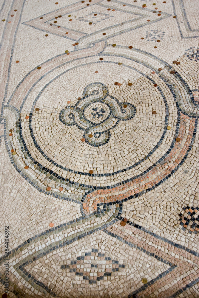 Italy, Ravenna. Mosaic floor with coin offerings in the Church of St. Apollinare.