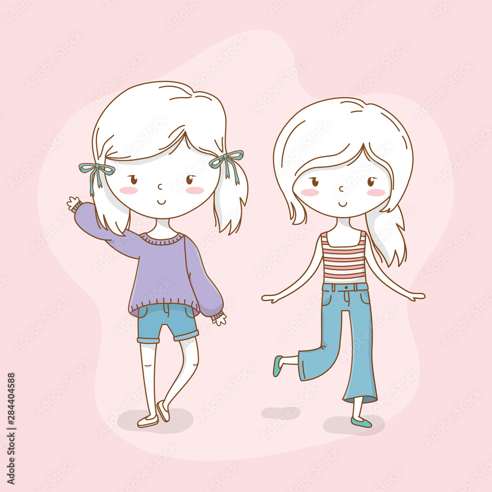beautiful little girls couple with pastel colors beautiful little girls couple with pastel colors