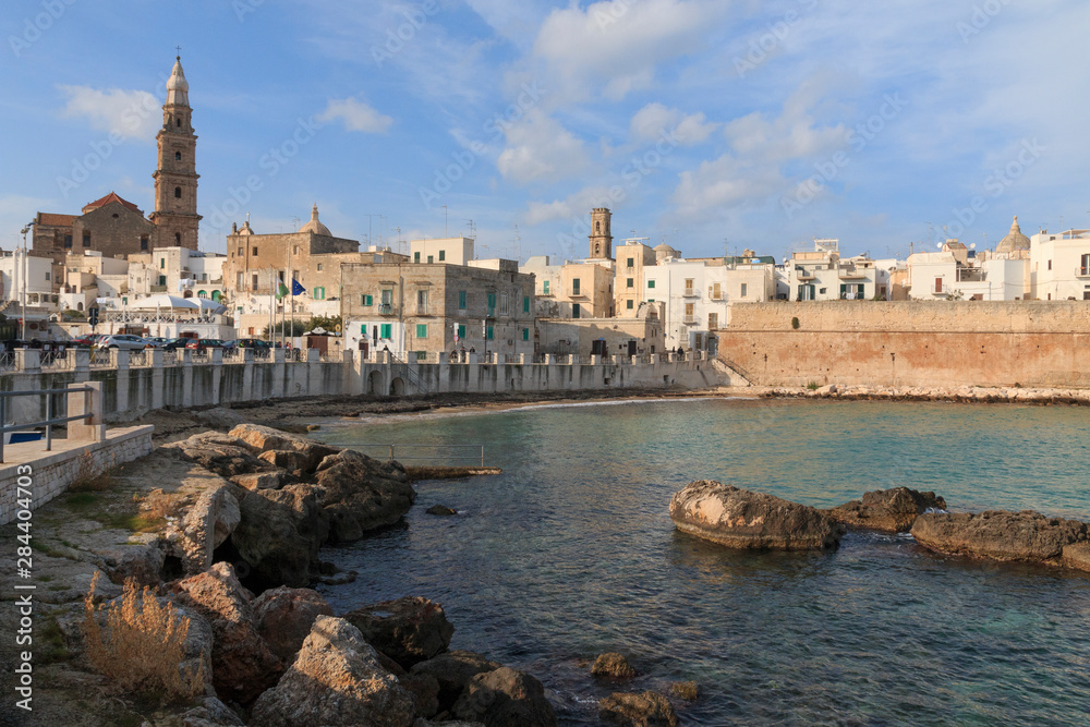 Italy, Bari, Apulia, Monopoli. Cityscape, harbor, walled city, Cathedral.