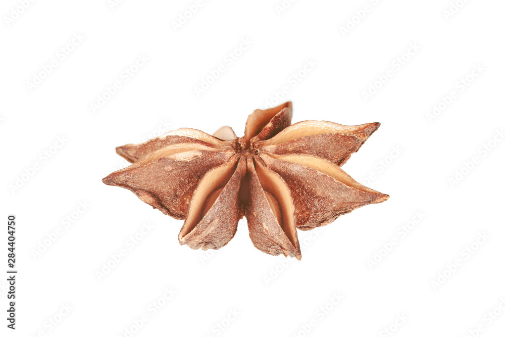 Single Chinese star anise seed isolated over the white background Single Chinese star anise seed isolated over the white background