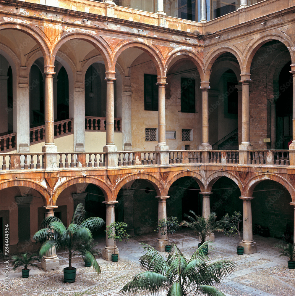 Italy, Sicily, Palermo. The courtyard at Palazzo dei Normanni in Palermo, Sicily, Italy.