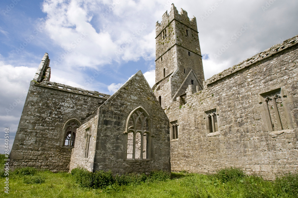Ireland, Galway. View of the medieval monastery Ross Errilly Friary.