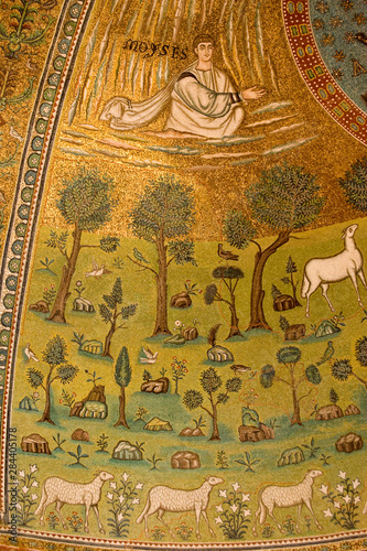 Italy, Ravenna. Mosaic depicting Moses in the Church of St. Apollinare. photo