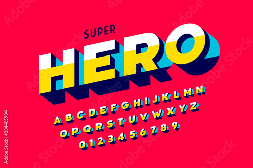 Comics super hero style font, alphabet letters and numbers