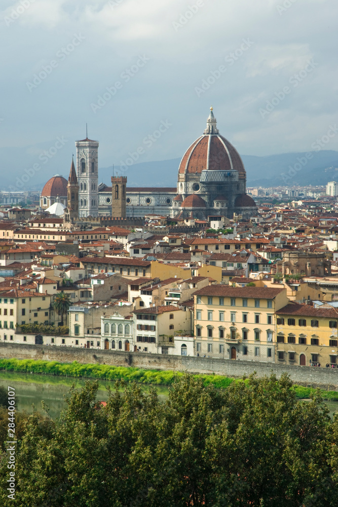 Italy, Florence. Overview of the city and the River Arno as seen from Michelangelo Plaza. 
