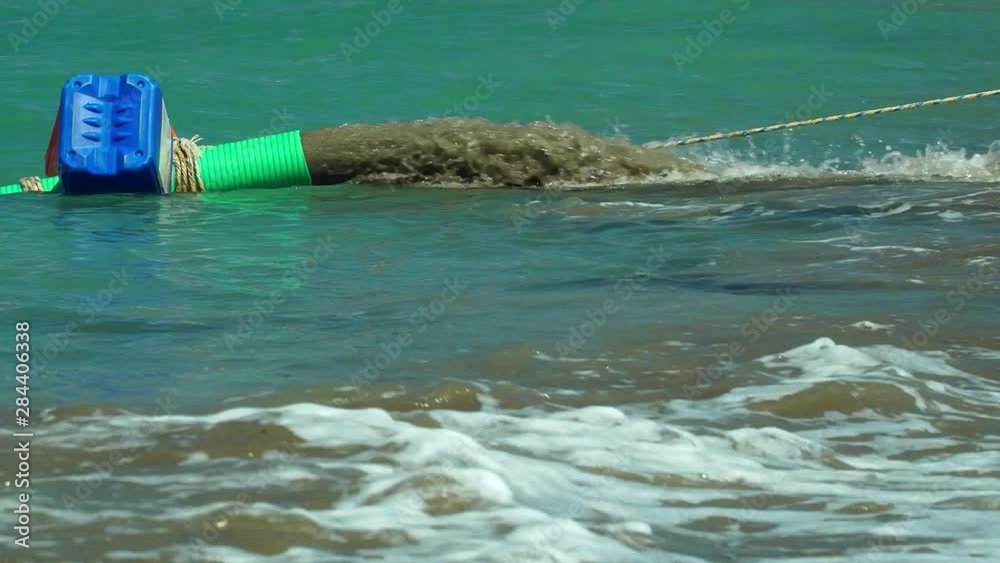 Sand mining. Pump for transferring sand from the bottom of the sea to the beach. Sand mining. Pump for transferring sand from the bottom of the sea to the beach.