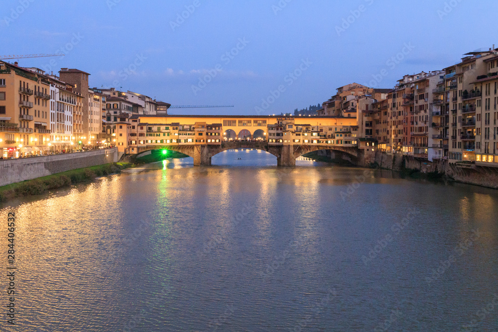 Italy, Florence. Ponte Vecchio by night.