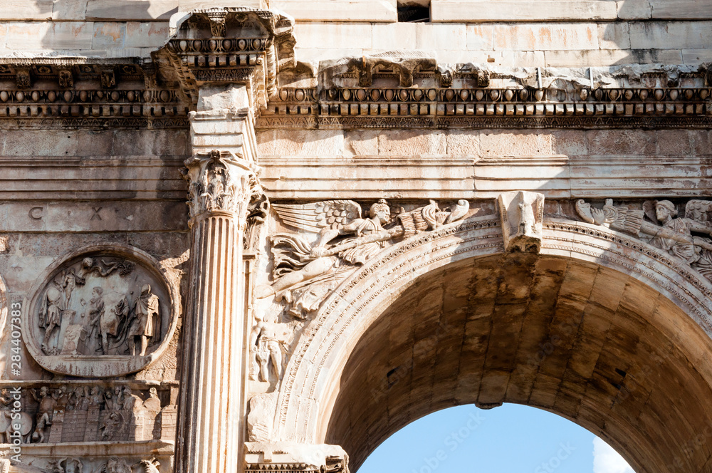 Detail of Arch of Constantine, Arco di Costantino, Rome, Unesco World Heritage Site, Latium, Italy, Europe