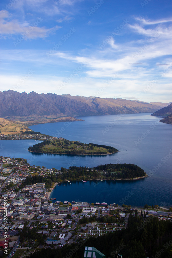 Fototapeta premium Aerial view of beautiful Queenstown, Otago, New Zealand