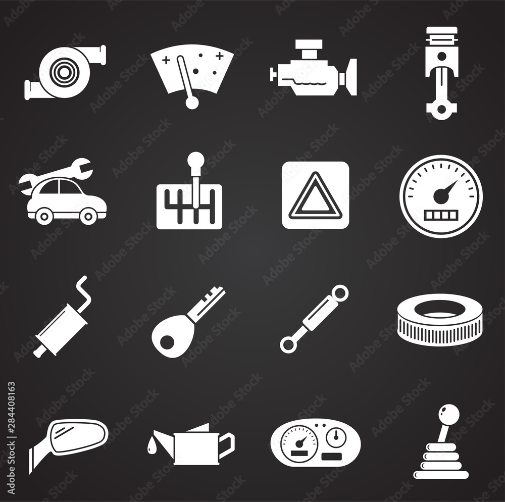 Car parts related icons set on background for graphic and web design. Simple illustration. Internet concept symbol for website button or mobile app.