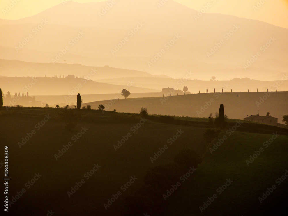 Italy, Tuscany, Morning light over the Tuscan landscape