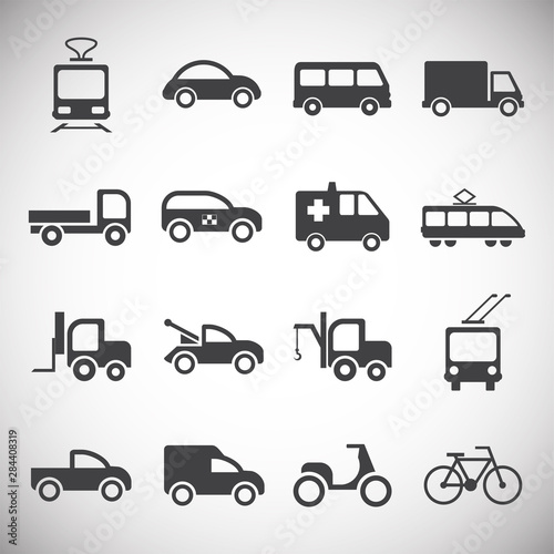 Transportation related icons set on background for graphic and web design. Simple illustration. Internet concept symbol for website button or mobile app.