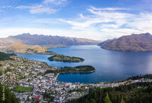 Aerial view of beautiful Queenstown, Otago, New Zealand