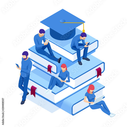 Isometric Online Education, Training, Online Learning, Webinar, Online Education, Business Training. Online training courses, specialization, university studies.
