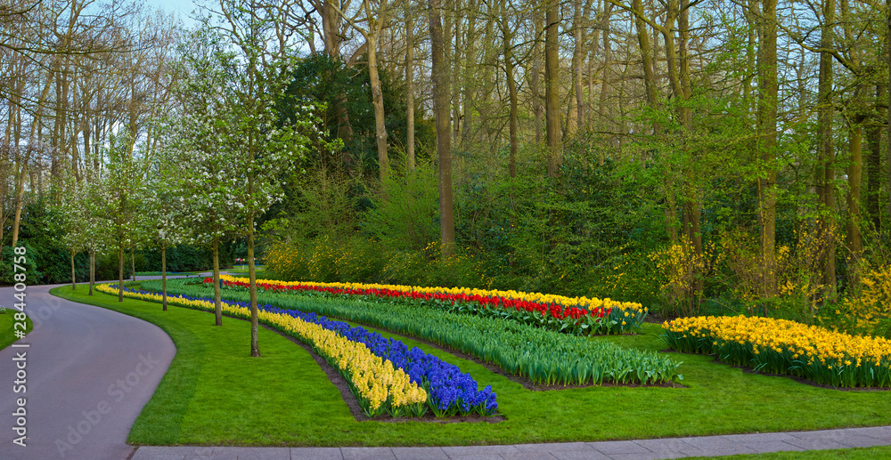 Formal garden spring flowerbeds