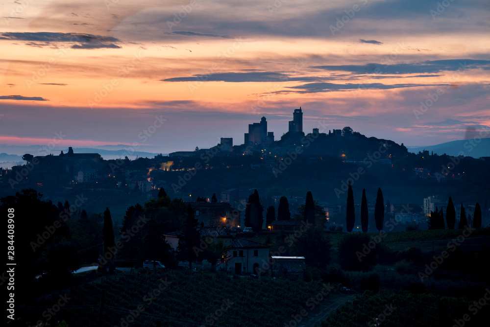 Sunset. Skyline. San Gimignano. Tuscany, Italy.