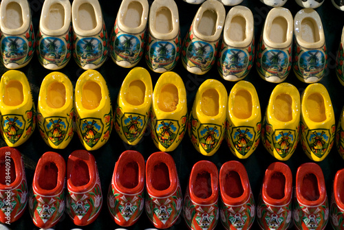 Netherlands (aka Holland), Zaandam. Zaanse Schans, Wooden Shoe Museum, colorful mini souvenir clogs.