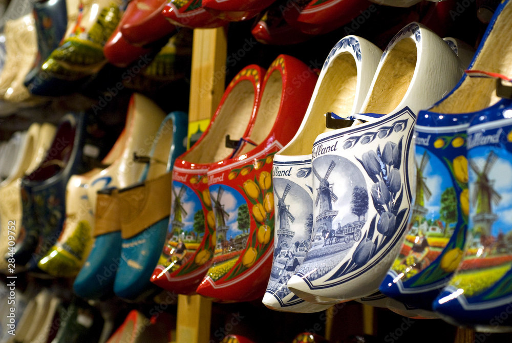 Netherlands (aka Holland), Zaandam. Zaanse Schans, Wooden Shoe Museum, store selling souvenir clogs of all shapes and sizes.