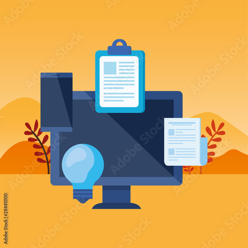 desktop computer with checklist isolated