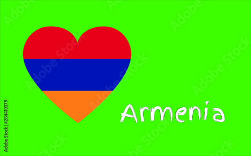 Free Download National tricolor flag of the republic of Armenia in the shape of a heart with white text on a green background, vector icon  - GFXLoad