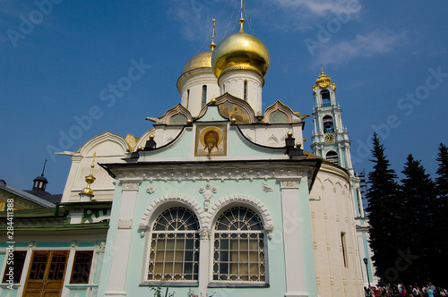 Russia, Golden Ring (aka Zolotoe Koltso), Sergiyev Posad (aka Sergiev), formerly Zagorsk. Trinity Monastery of St. Sergius. Cathedral of the Holy Trinity (1422) & church of St. Nicon (1548) photo