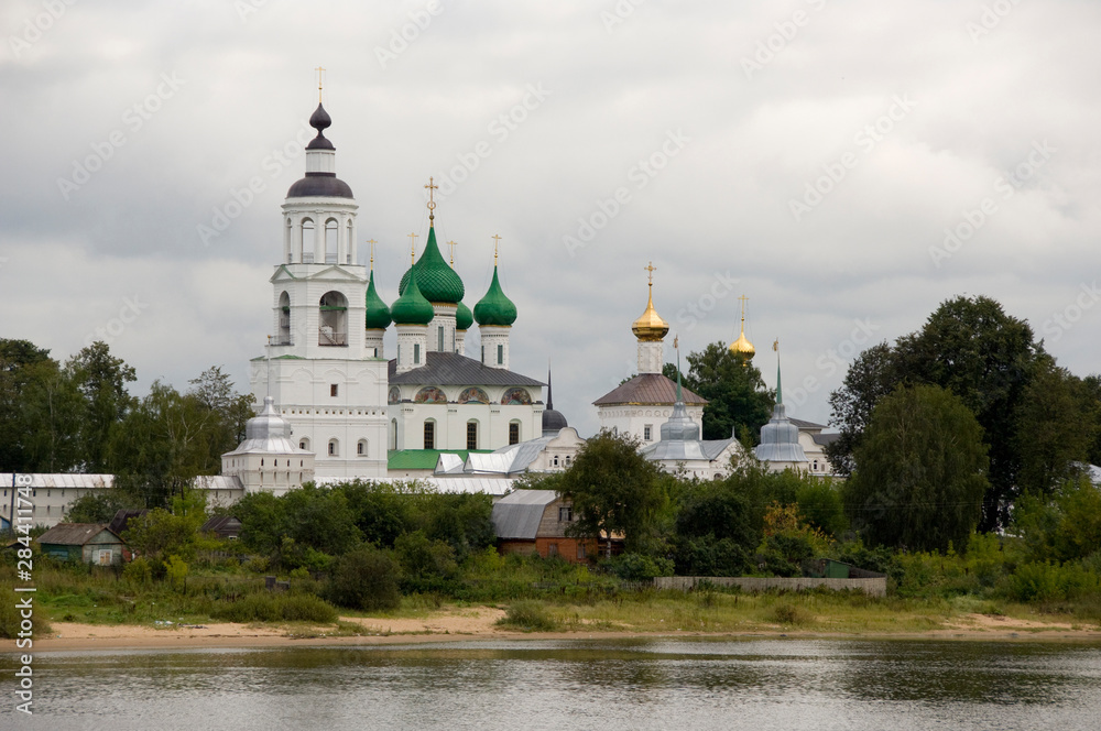 Russia, Yaroslavl, Golden Ring city on the banks of the Volga. Historic monastery along the Volga