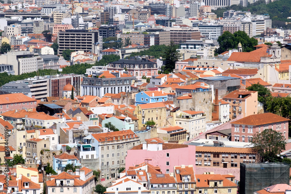 Portugal, Lisbon. Street as seen from the walls of the Sao Jorge Castle is a Moorish castle on hilltop overlooking the historic center of Lisbon and Tagus River.