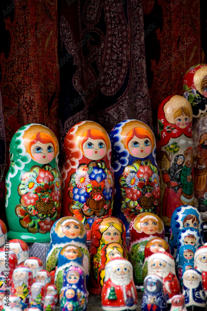 Russia, Golden Ring city of Uglich located on the banks of the Volga. Russian handicrafts, matryoshka dolls.