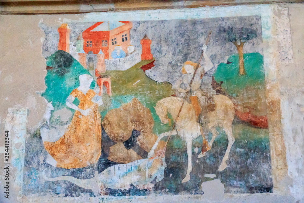 Naklejka premium Romania, Mures County, Sighisoara, Biserica din Deal, Church on the Hill, one of the symbols of the town. Frescoes from 1380 AD.