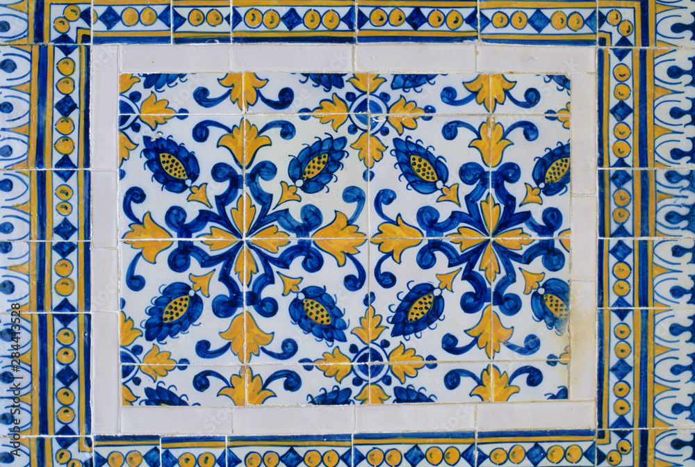 Portugal, Tomar, Convento de Cristo, Azulejo painted tiles.