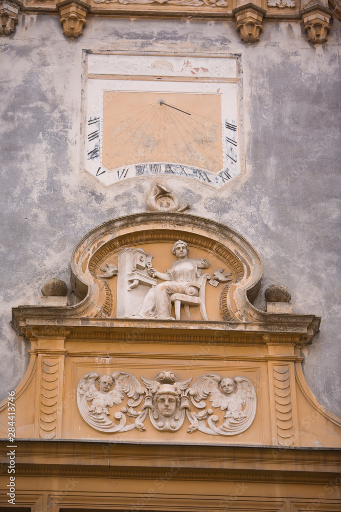 Romania, Sibiu. Detail of a building exterior, Old Town. 