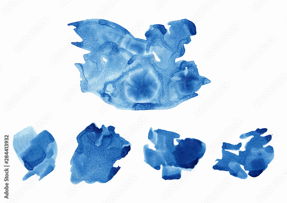 Abstract backgrounds. Blue watercolour textures isolated on white.