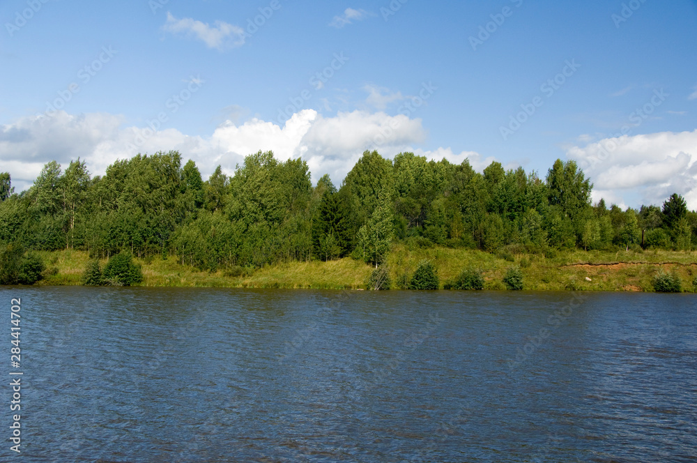 Russia, Typical river views between Goritzy & Kizhi Island, White Lake area.