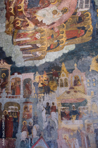 Russia, Golden Ring city of Yaroslavl. 17th century Church of Elijah the Prophet (aka Tserkov Ilyi Proroka), interior ceiling & wall frescos. UNESCO 