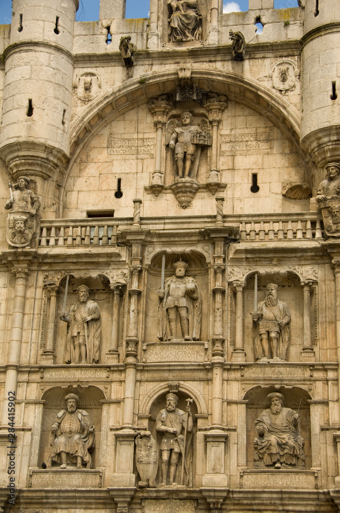 Spain, Castile-Leon region, Burgos. Walled city gate, UNESCO.