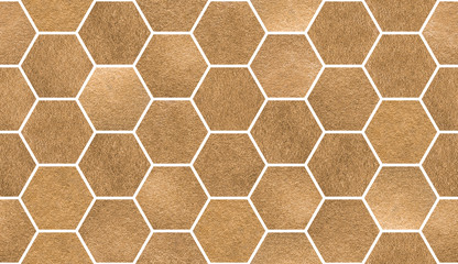 Handdoek met foto Marmeren hexagons patronen Bronzen tegels aquarel naadloos patroon  © tofutyklein