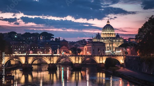 hyper lapse of St. Peter's Basilica, Sant Angelo Bridge, Vatican, Rome, Italy