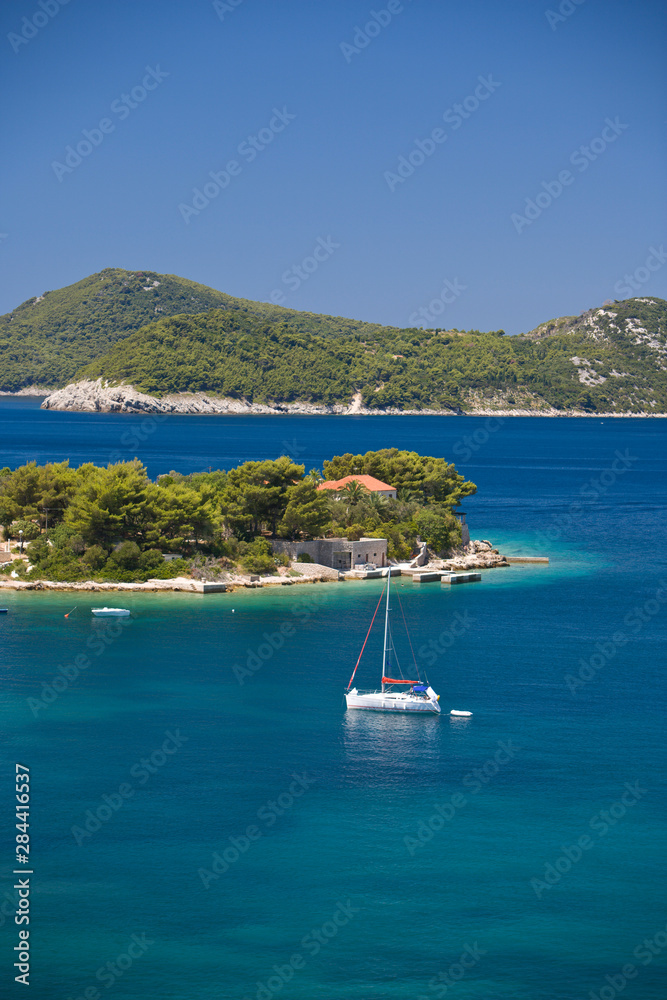 Obraz premium Views around Kolocep Island, Boat tour of Elaphite Islands from Dubrovnik, Southeastern Tip of Croatia, Dalmation Coast, Adriatic Sea, Croatia, Eastern Europe