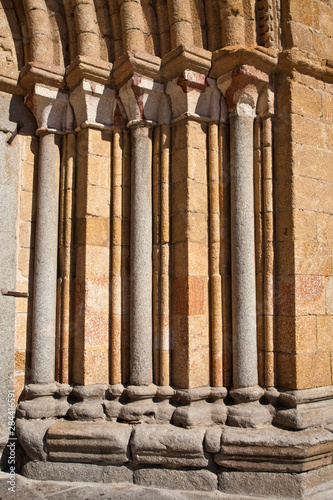 Spain, Castilla y Leon Region, Avila Province, Avila. Column detail along side the main entrance of St. Peter's Church in the Plaza De Santa Teresa.