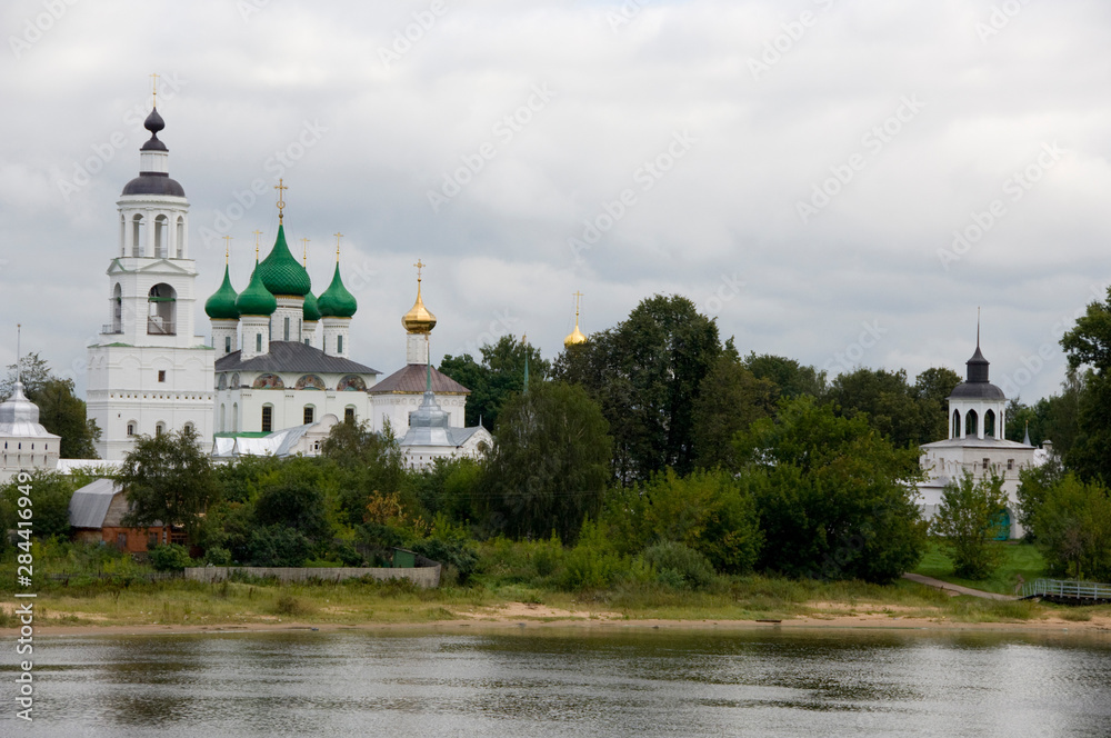Russia, Yaroslavl, Golden Ring city on the banks of the Volga. Historic monastery along the Volga 