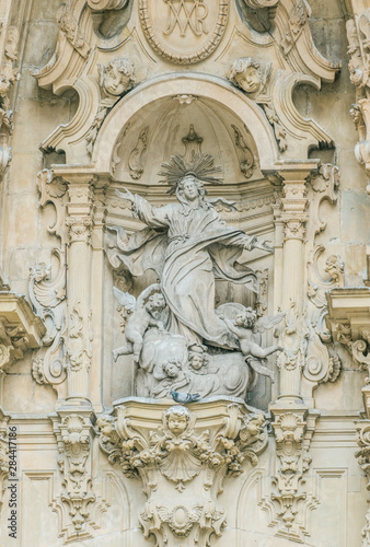 Spain, San Sebastian, Bas Relief Over Door of Basilica of Saint Mary of the Chorus (Basilica de Nuestra Senora del Coro) completed in 1774