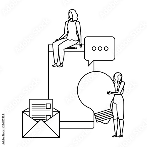 young women with smartphone characters