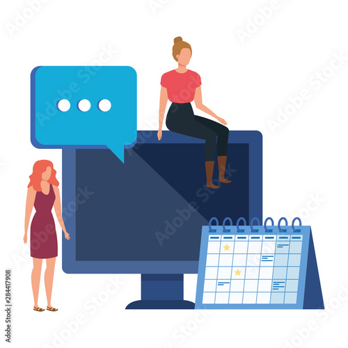 young women with desktop characters