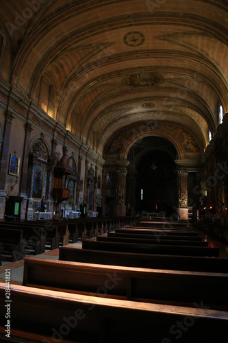 church interior with beauteiul lights