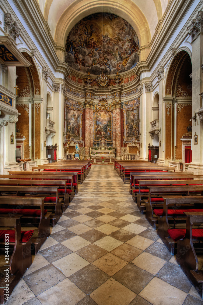 Interior architecture of Catholic church in Dubrovnik, Croatia a UNESCO World Heritage Site