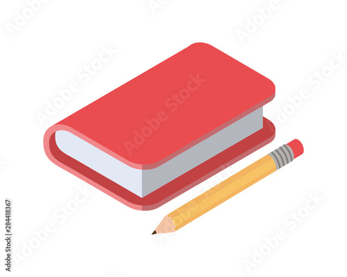book of school with pencil on white background