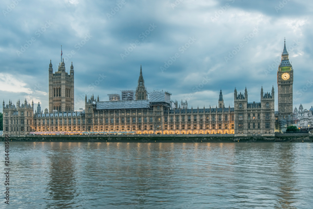 UK, London. Big Ben and Parliament Buildings at sunset