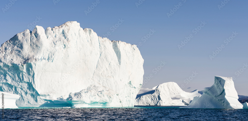 Icebergs in the Uummannaq fjord system, northwest Greenland.