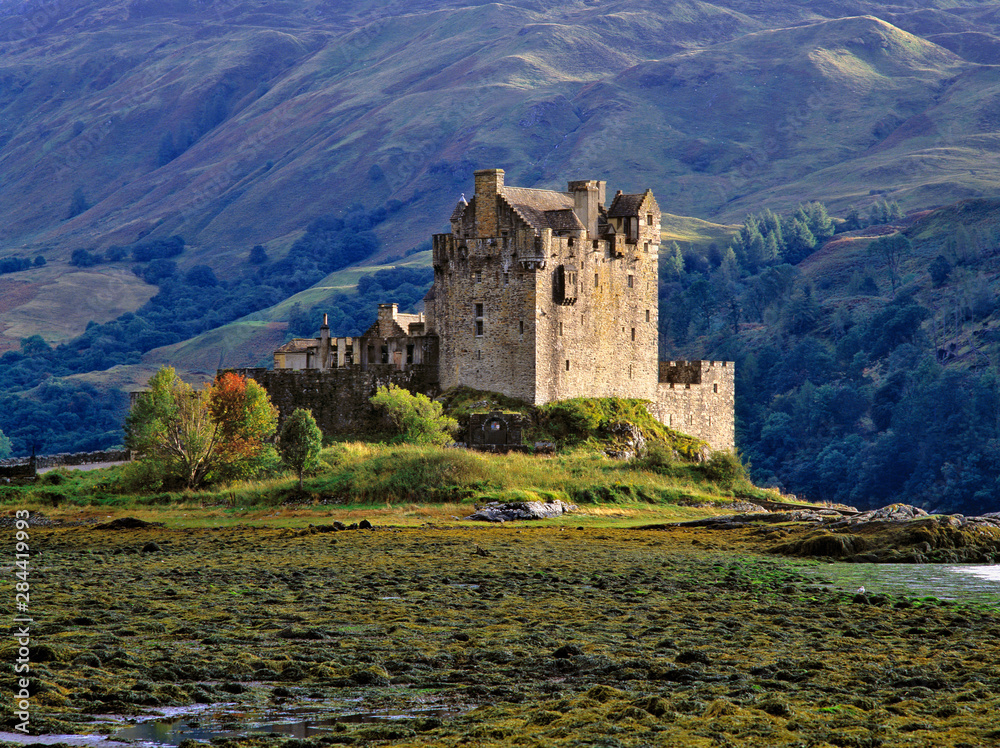 Scotland, Highland, Wester Ross, Eilean Donan Castle. Eilean Donan Castle sits on Loch Alsh and Loch Duich in the Highland in Scotland.